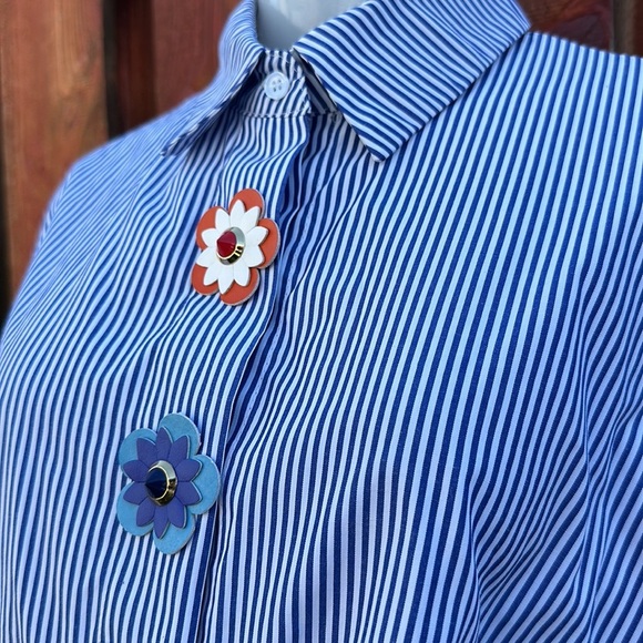 Striped Button Down Shirt with Floral Accents - Picture 4 of 8